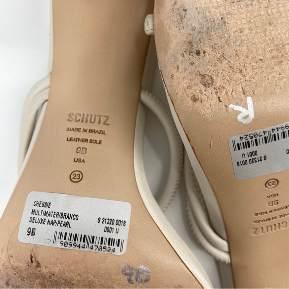 SCHUTZ Chessie Leather Asymmetrical Strap High Heel Sandals in Pearl - Picture 13 of 13